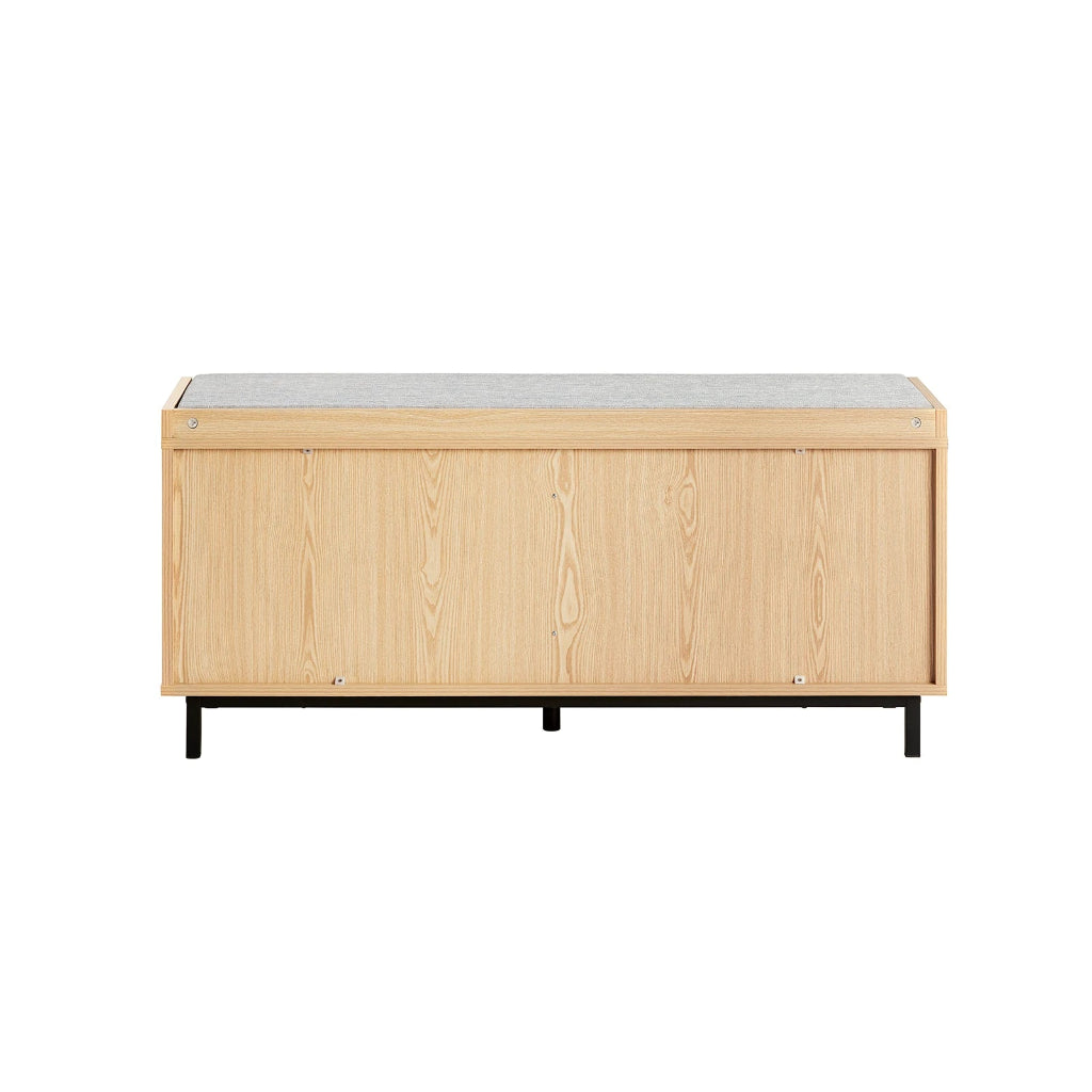 Banc à Chaussures Chêne Clair & Rotin, Portes Coulissantes derrière