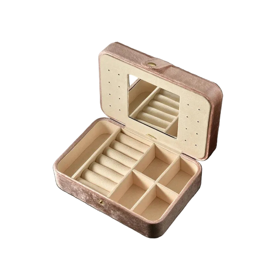 Boîte À Bijoux Velours Avec Miroir – Compact & Élégant Rose Poudré