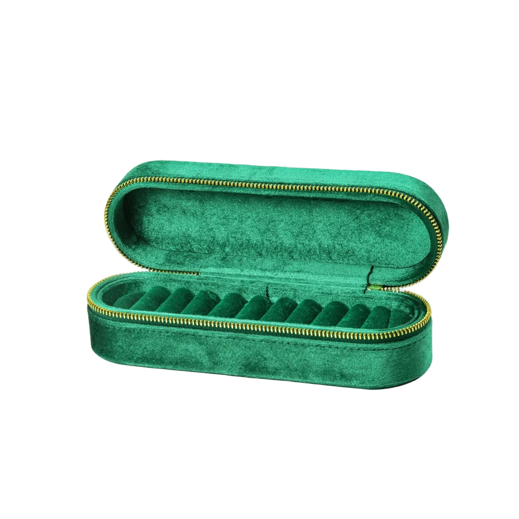 Boîte à Bijoux de Voyage en Velours – Rangement Compact pour Bagues & Bijoux Vert Émeraude