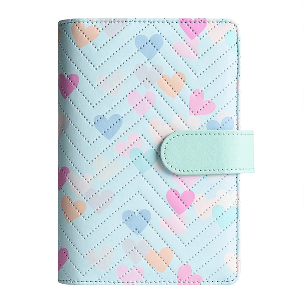 Classeur Organiseur A6 Similicuir Cœurs Pastel 6 Anneaux Bleu Ciel