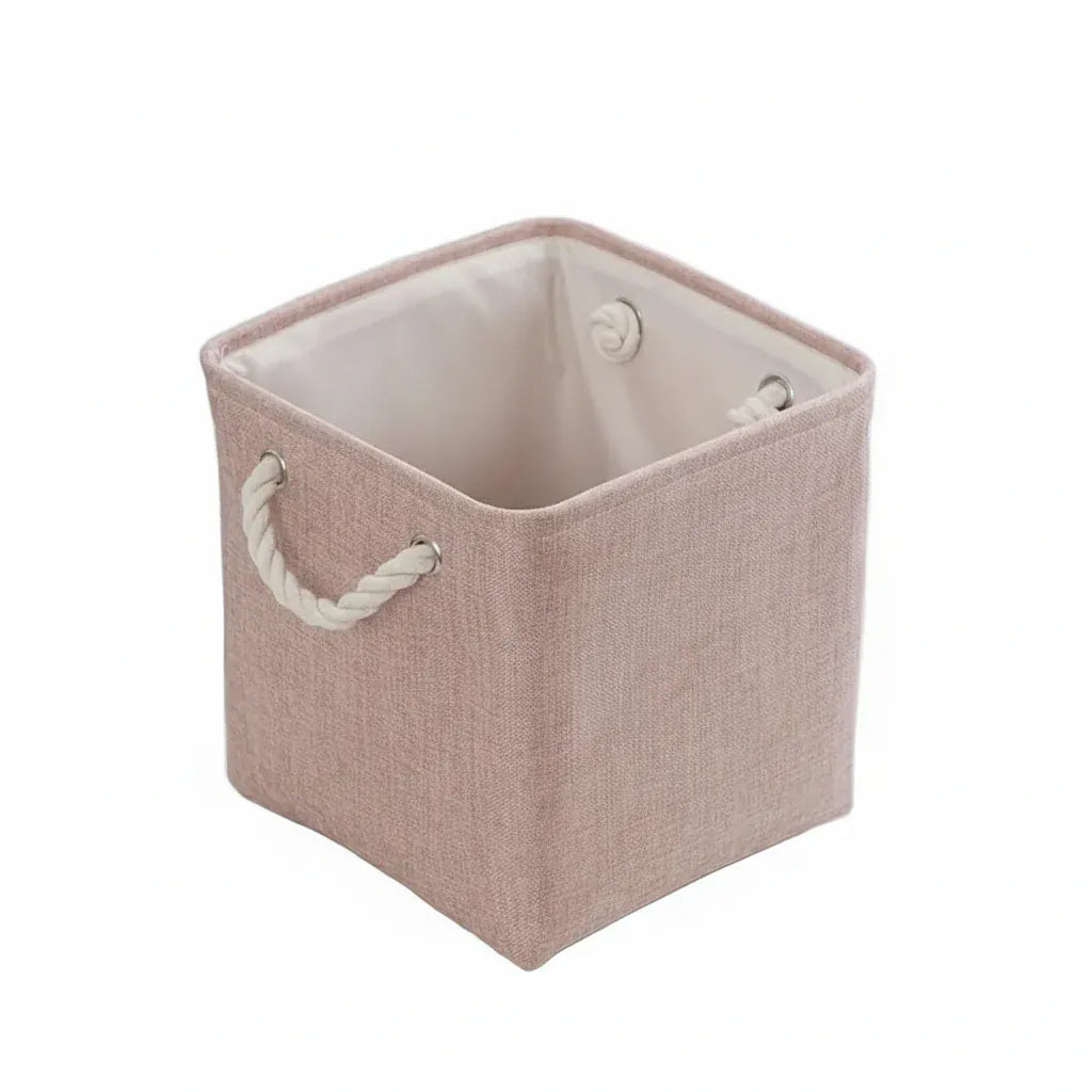 Cube de Rangement Pliable en Tissu Rose – Boîte de Rangement Cubique avec Poignées Tressées Anti-Poussière