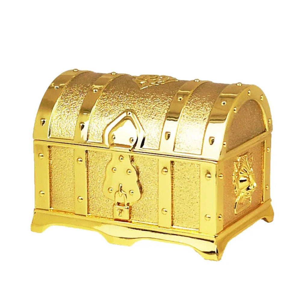 Mini Coffre de Rangement Vintage en Métal Or Poli - Boîte Organisateur Décorative Style Trésor Pirate 7x5x5cm