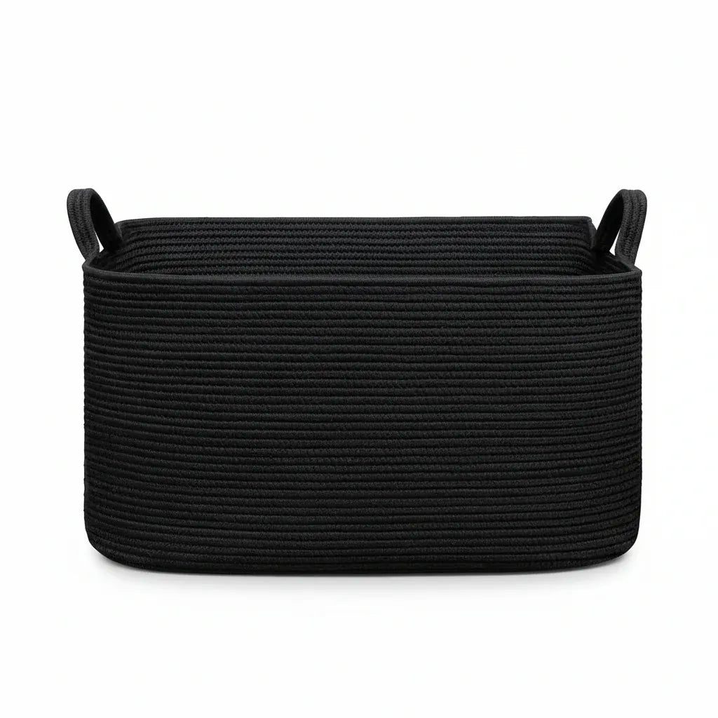 Panier de Rangement Classique en Coton Tissé XXL - 55L Noir