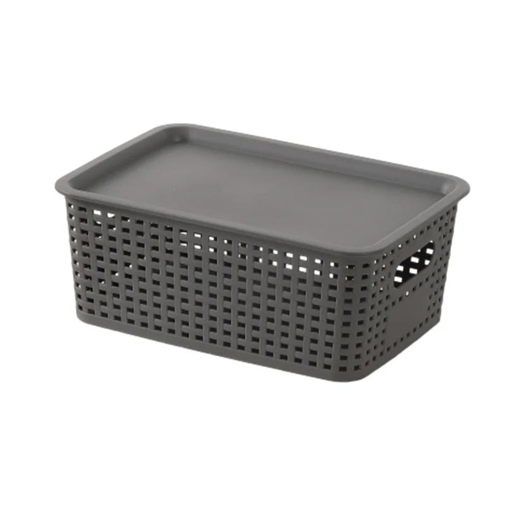 Panier de Rangement Plastique avec Couvercle – Empilable Gris