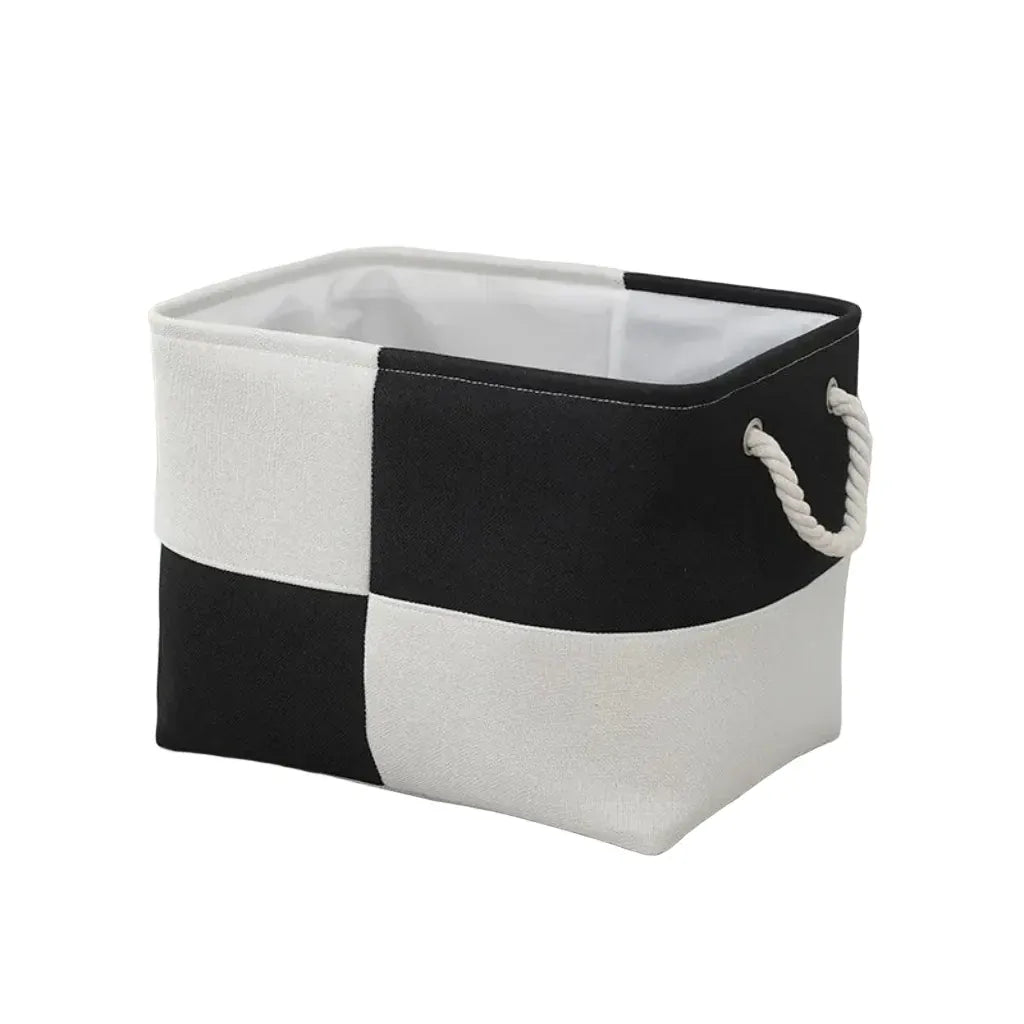 Panier de Rangement en Lin Bicolore Noir/Blanc – Idéal pour Rangement Élégant et Gain de Place
