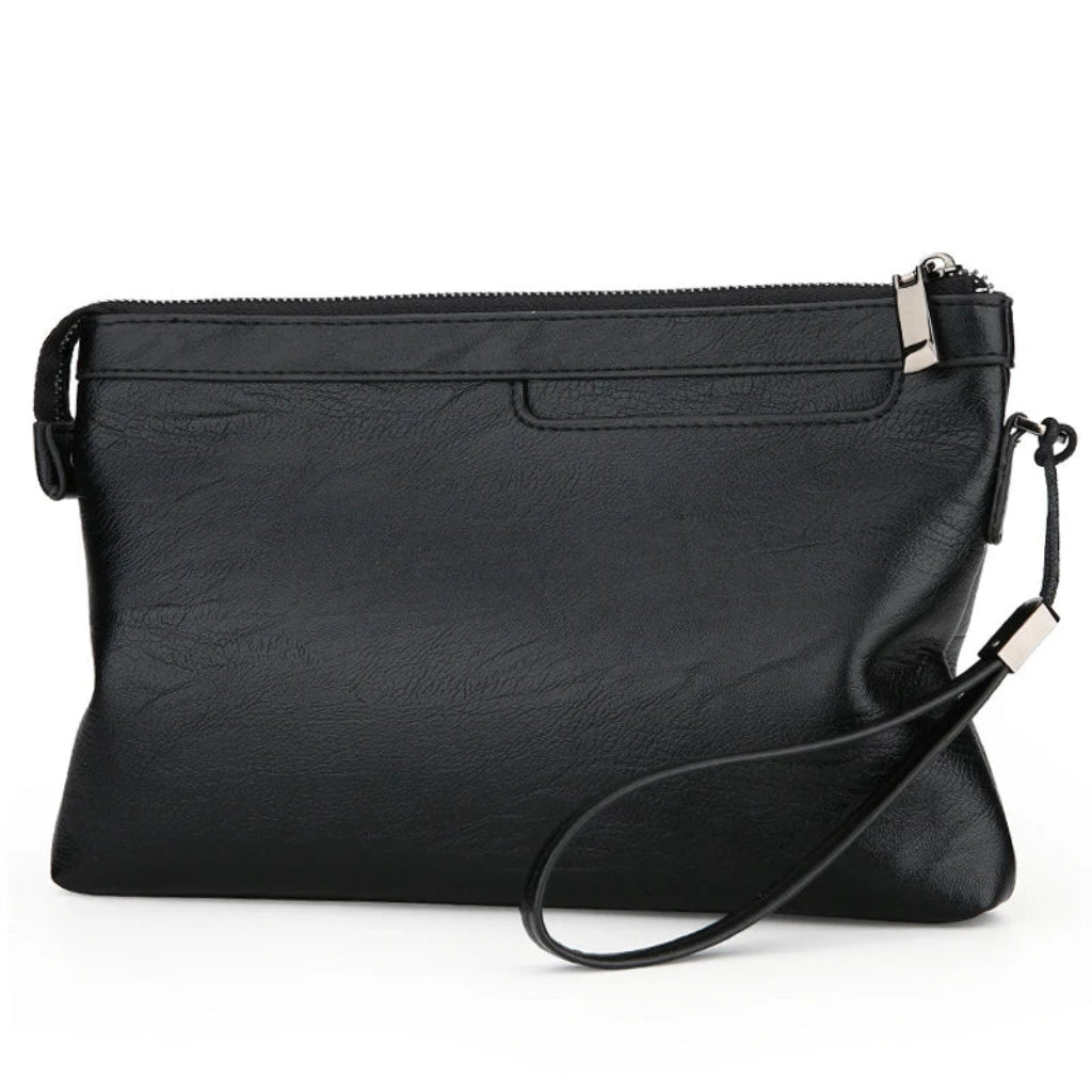 Pochette Homme Similicuir - Zippée, Multi compartiments & Dragonne Noir 31 x 20 x 3cm