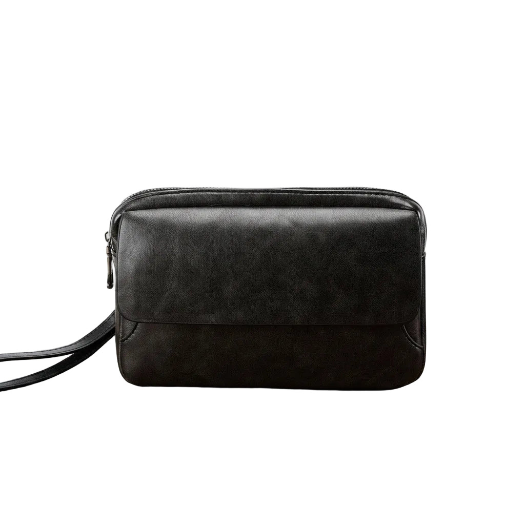 Pochette Homme Similicuir Vieilli - Double Compartiment Noir