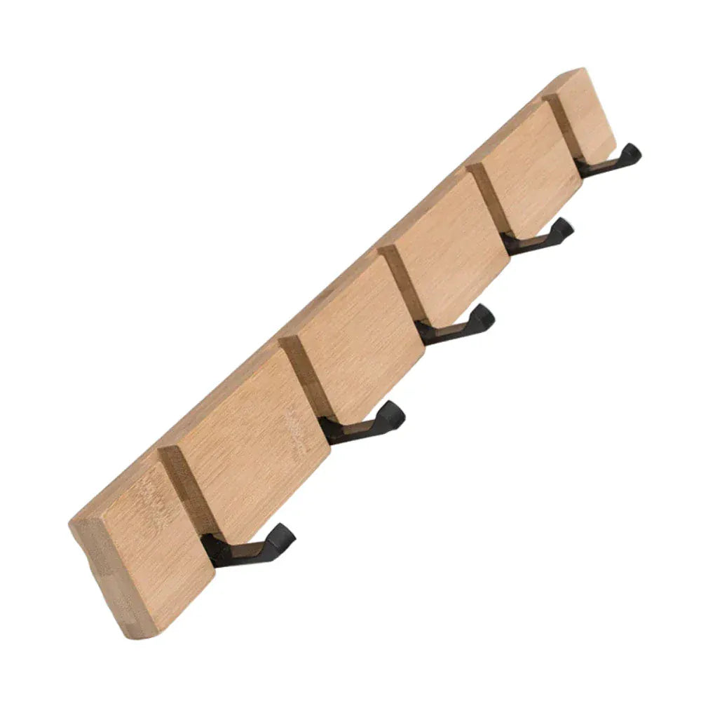 Porte-Clés Mural en Bambou Naturel - Organiseur Rectangulaire Bambou 5 Crochets