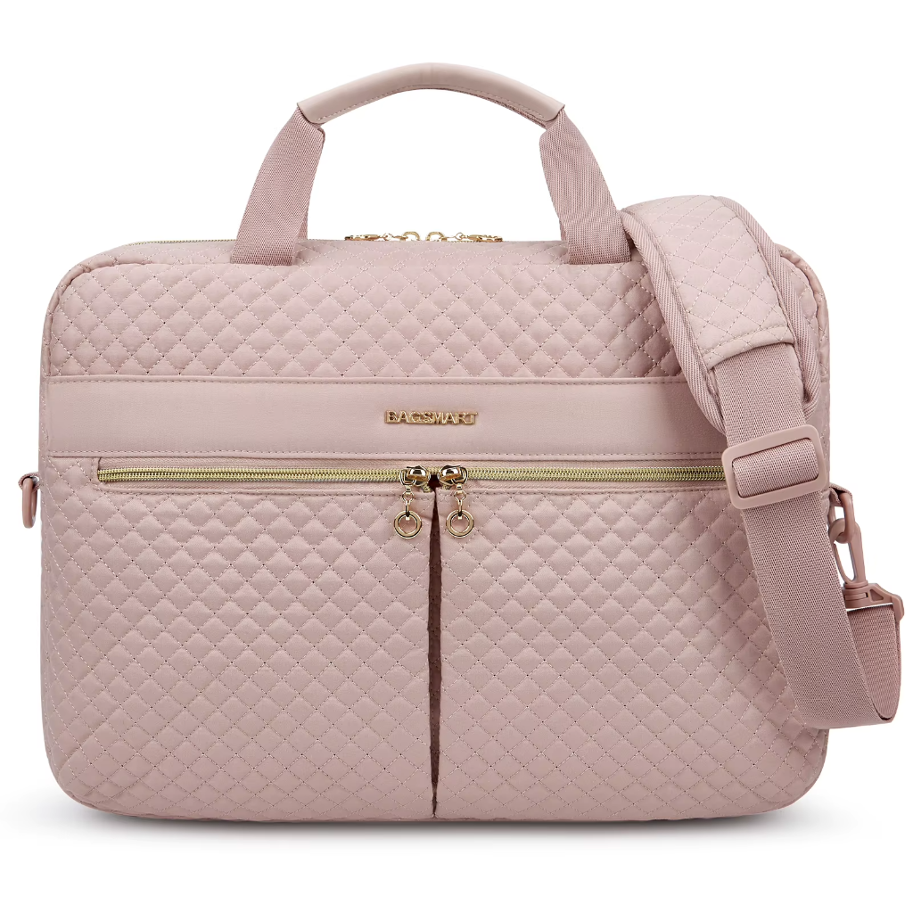 Porte-Documents Femme Rose 15.6 pouces - Sacoche Business Professionnelle Matelassée