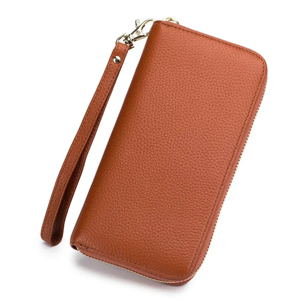 Portefeuille Femme Long en Cuir Véritable Camel avec Protection RFID – Élégant & Sécurisé