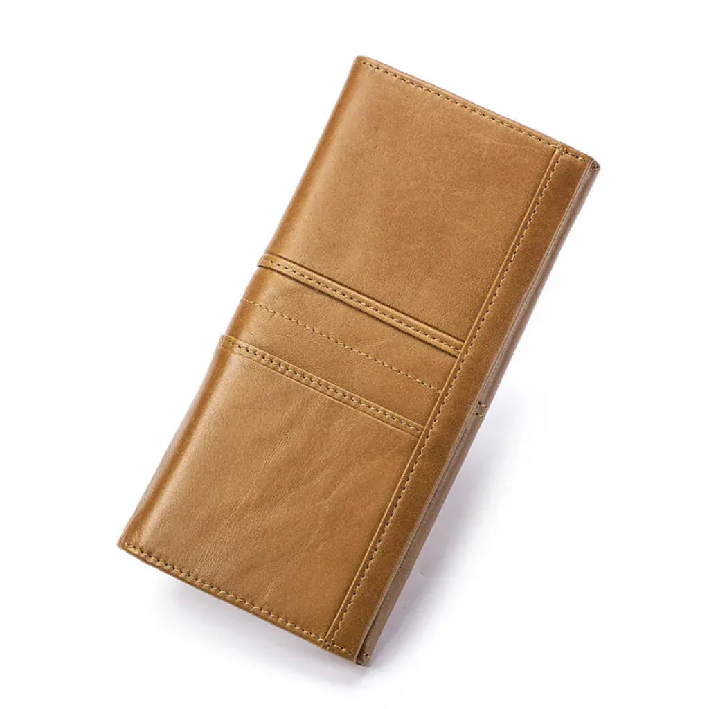 Portefeuille Femme Long en Cuir Véritable Marron Clair – Multifonction & Élégance Intemporelle