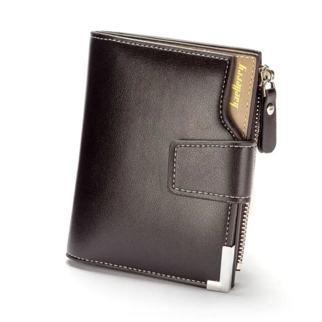 Portefeuille Homme - Cuir PU Premium avec Porte-Monnaie Zippé Marron Foncé