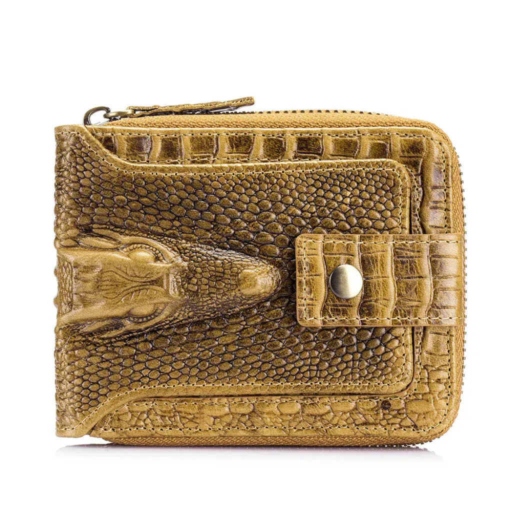 Portefeuille Homme en Cuir Véritable Motif Crocodile Marron Clair – Élégant, Compact et Sécurisé