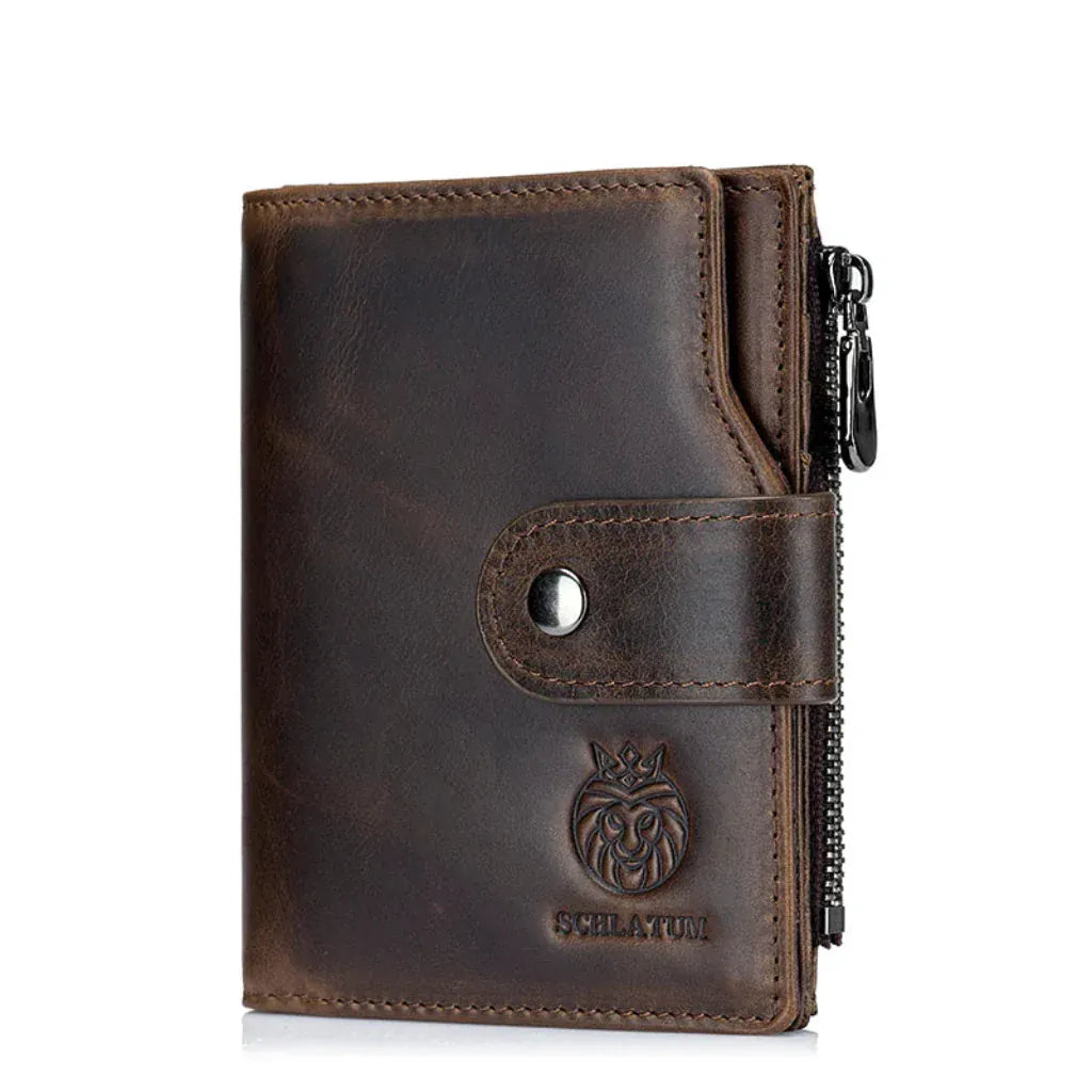 Portefeuille Homme en Cuir Véritable RFID Marron Foncé avec Protection Anti-vol - Porte-Cartes Multifonction à Fermeture Sécurisée