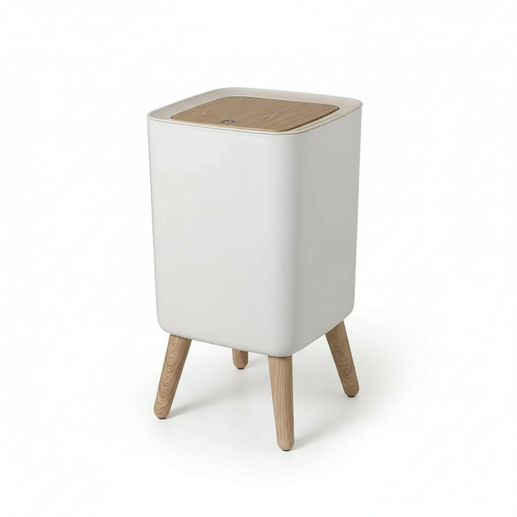 Poubelle Salle de Bain Bois à Pieds – 10L (21x21x37,5 cm) avec Couvercle Pressing