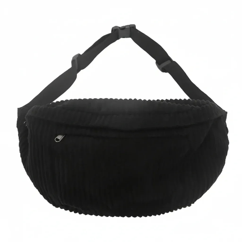 Sac Banane Femme en Velours Côtelé Noir – Grande Capacité, Organisateur Multifonction