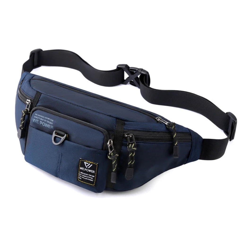 Sac Banane Homme Tactique en Nylon Imperméable Bleu – Grande Capacité Multi-Compartiments