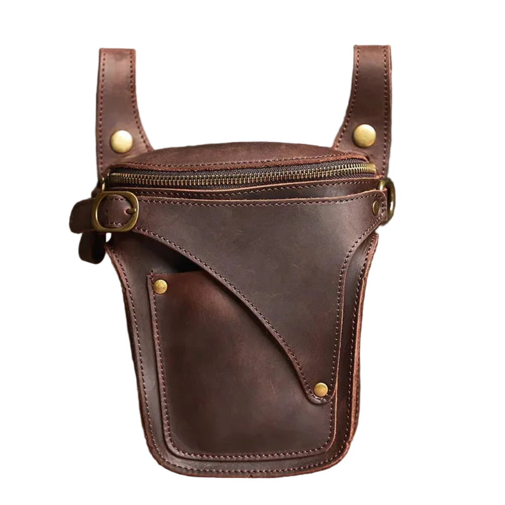Sac Banane Homme en Cuir Véritable Style Vintage Marron Foncé