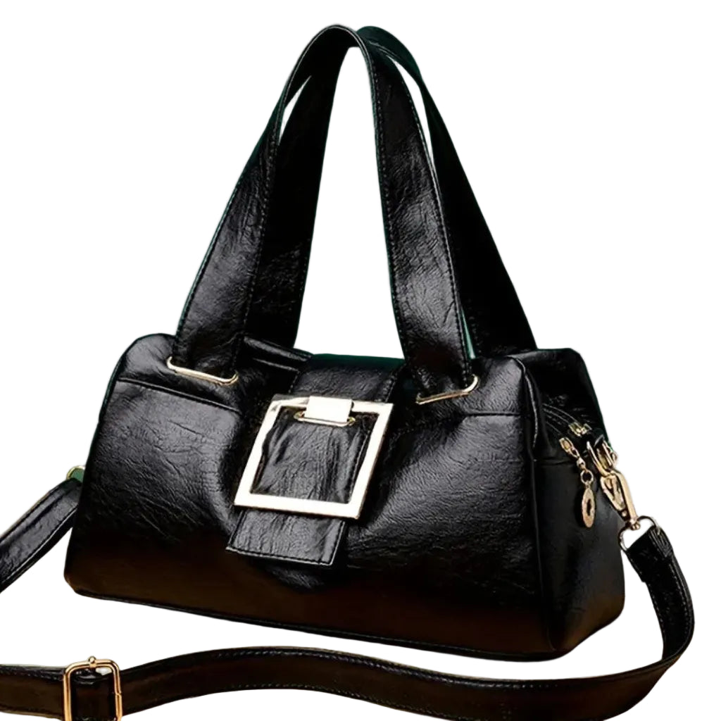 Sac à Bandoulière Femme Boston Noir – Multicouches en Cuir Synthétique, Grande Capacité avec Bandoulière Ajustable