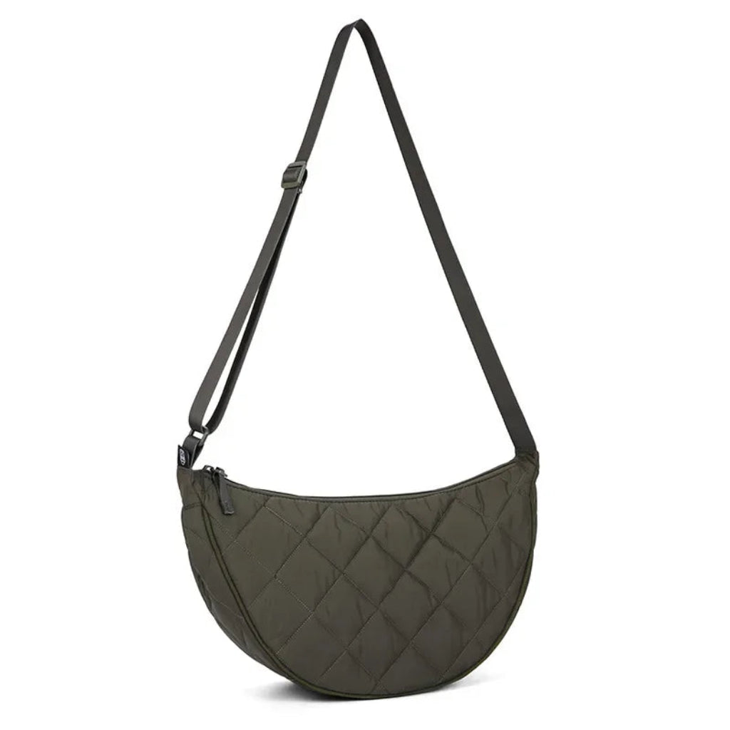 Sac à Bandoulière Femme Demi-Lune Kaki – Nylon Matelassé, Grande Capacité, Style Casual Chic