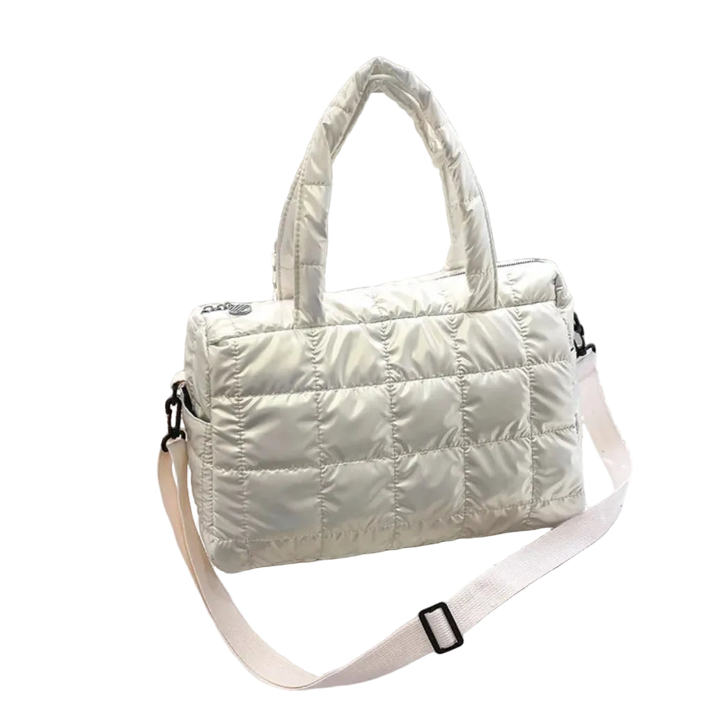 Sac à Bandoulière Femme Matelassé en Nylon Blanc – Grande Capacité, Style Quotidien