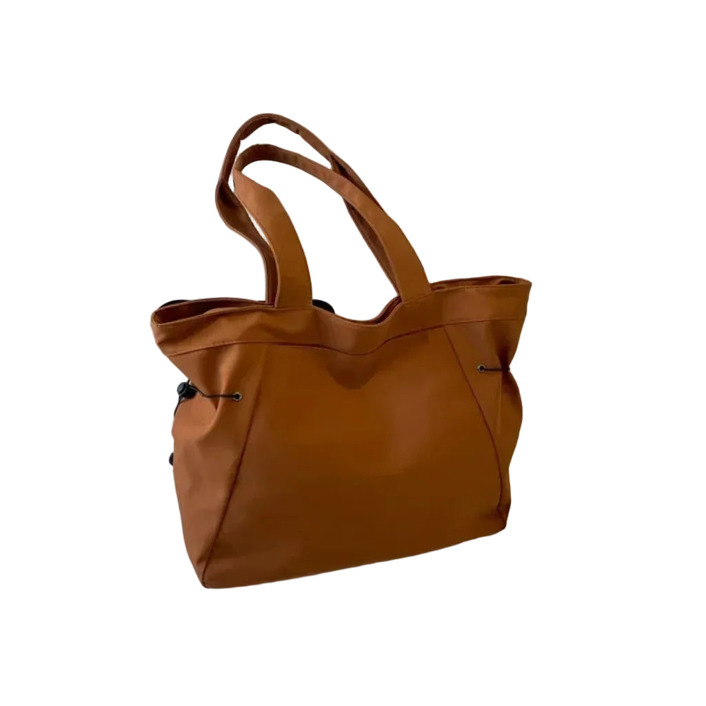 Sac à Bandoulière Femme en Nylon Marron – Grande Capacité, Cordons de Serrage