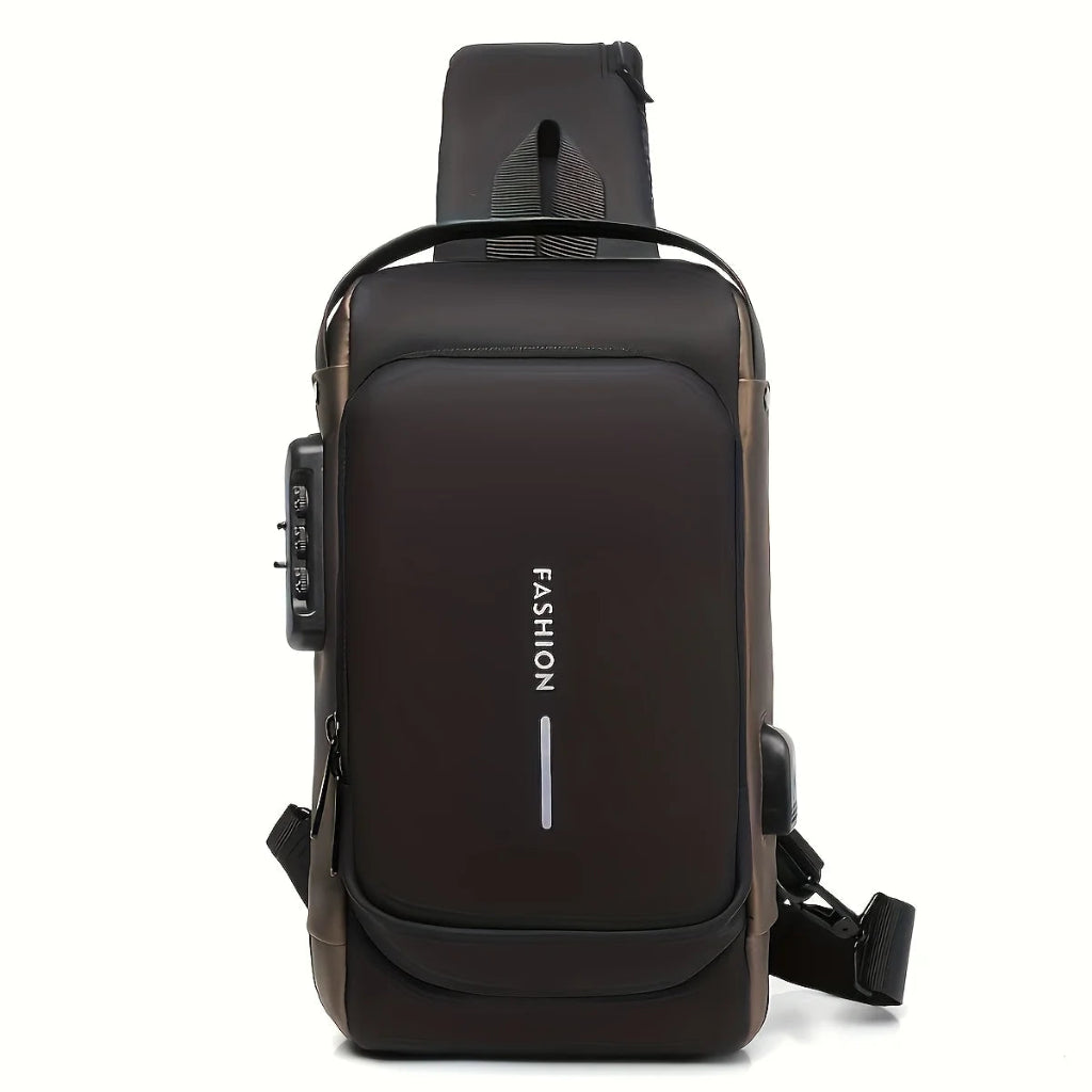 Sac à Bandoulière Homme Anti-Vol en PU Noir Doré – Élégance Urbaine et Sécurité Moderne