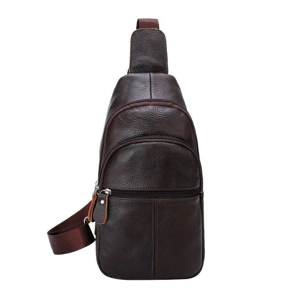 Sac à Bandoulière Homme en Cuir Véritable Marron Foncé – Élégance et Praticité