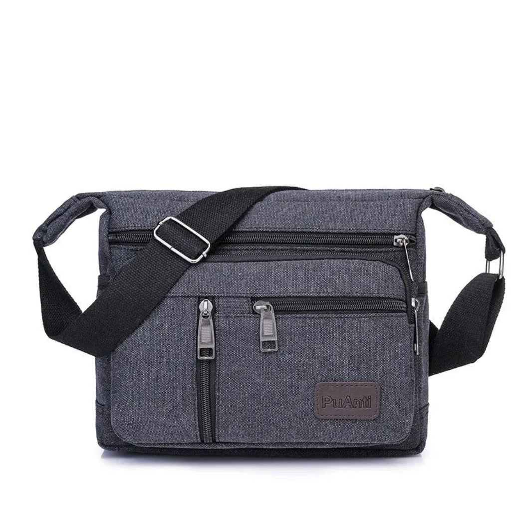 Sac à Bandoulière Homme en Toile Canvas Gris Foncé – Besace Multi-Poches Casual Chic