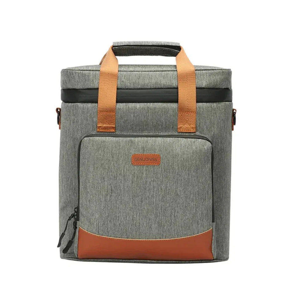 Sac Isotherme Premium Gris - Glacière Portable Double Couche en Tissu Oxford 600D et Cuir Vintage