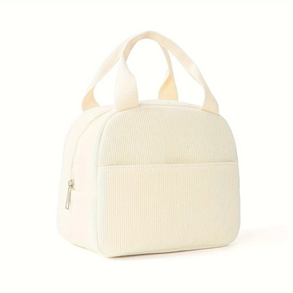Sac Isotherme Velours Côtelé Grande Capacité – Thermique Portable pour Cuisine, École, Travail & Voyage Beige Blanc