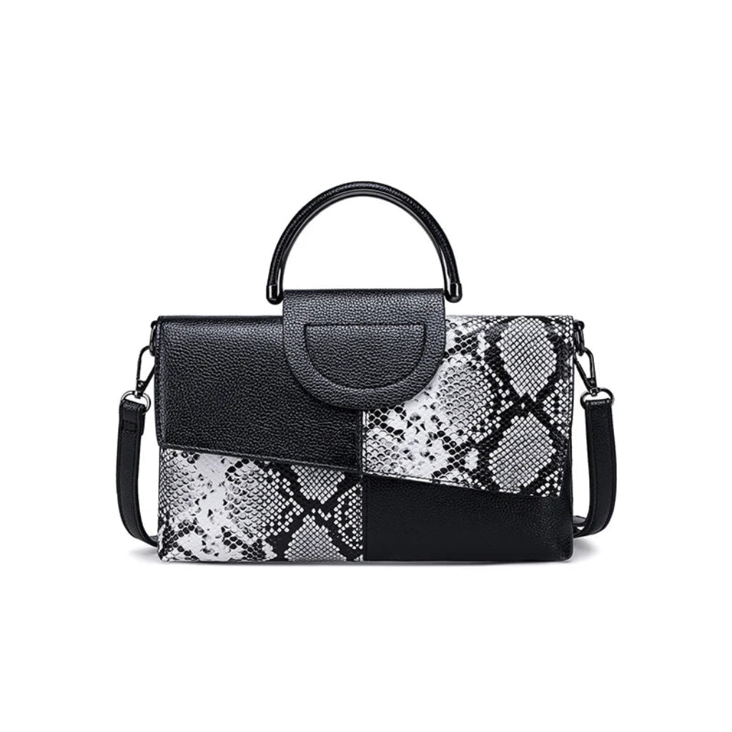 Sac à Main Femme PU Cuir Pochette Élégante Bandoulière Poignée Noir et Blanc