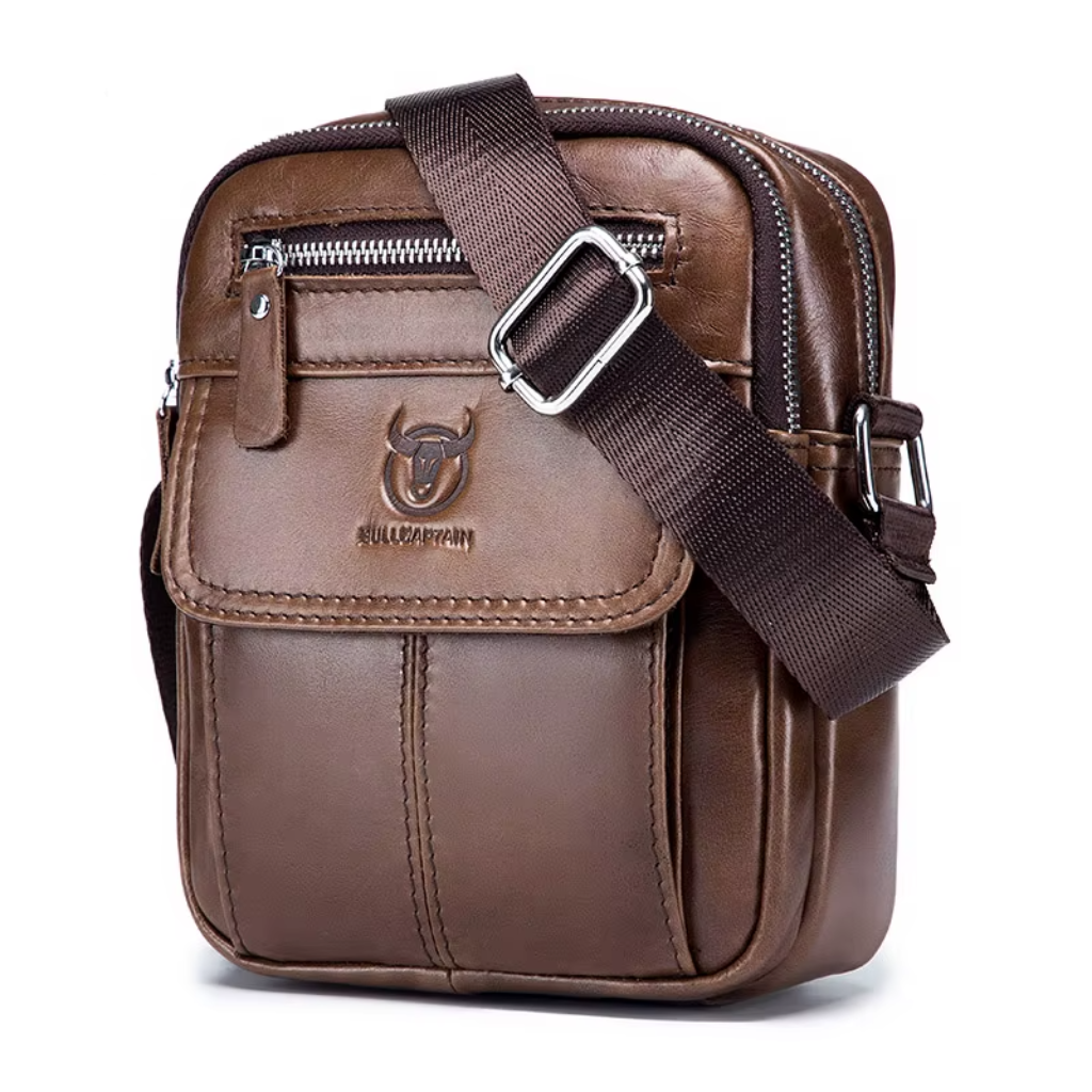 Sac à Bandoulière Homme Marron – Cuir Véritable, Business Compact