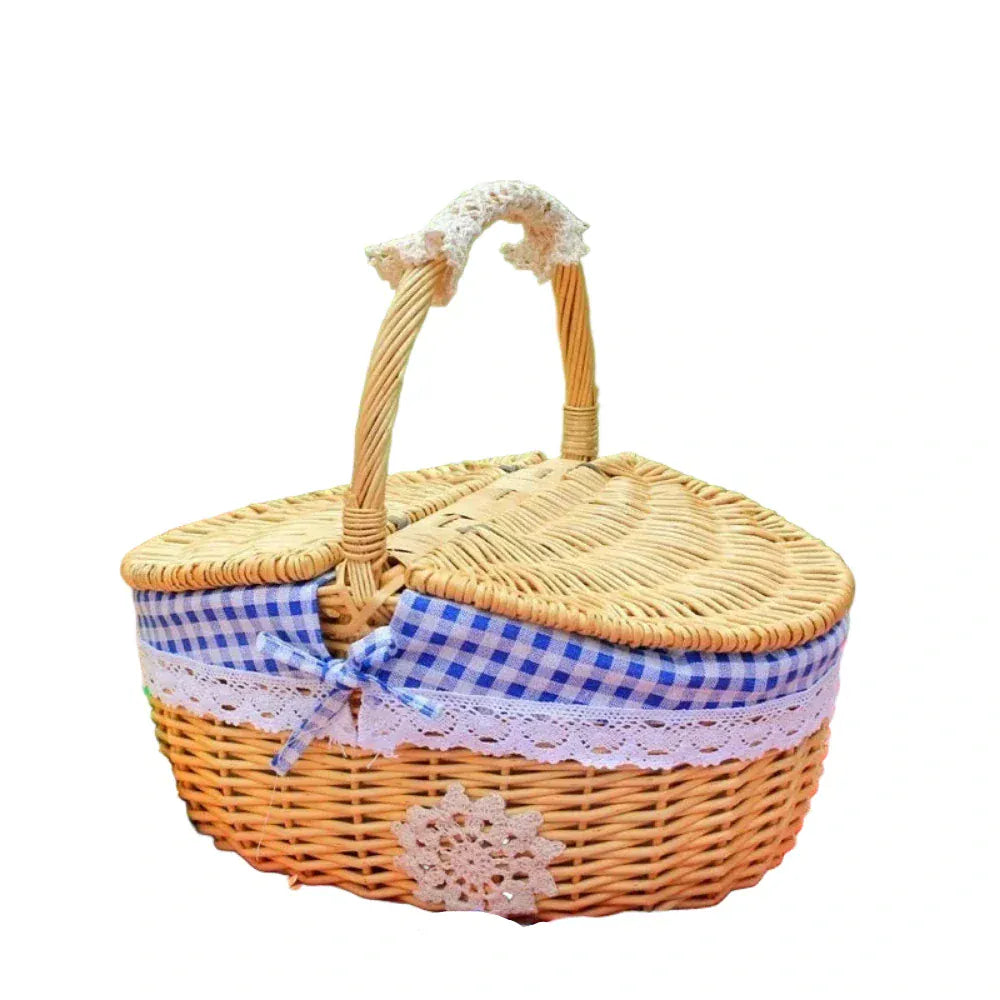Panier en Osier – Pique-Nique Artisanal Couvercle Tressé & Rangement