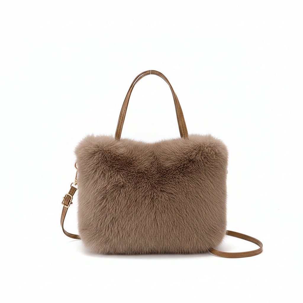 Tote Bag Femme Fourrure Synthétique – Sac Cabas Tendance, Doux et Grande Capacité Marron Foncé