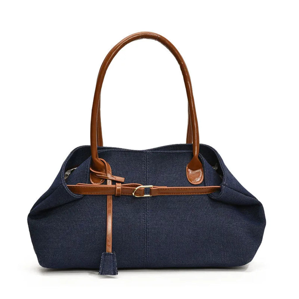 Tote Bag Femme Grande Capacité Boucle Dorée Bleu Foncé Dénim
