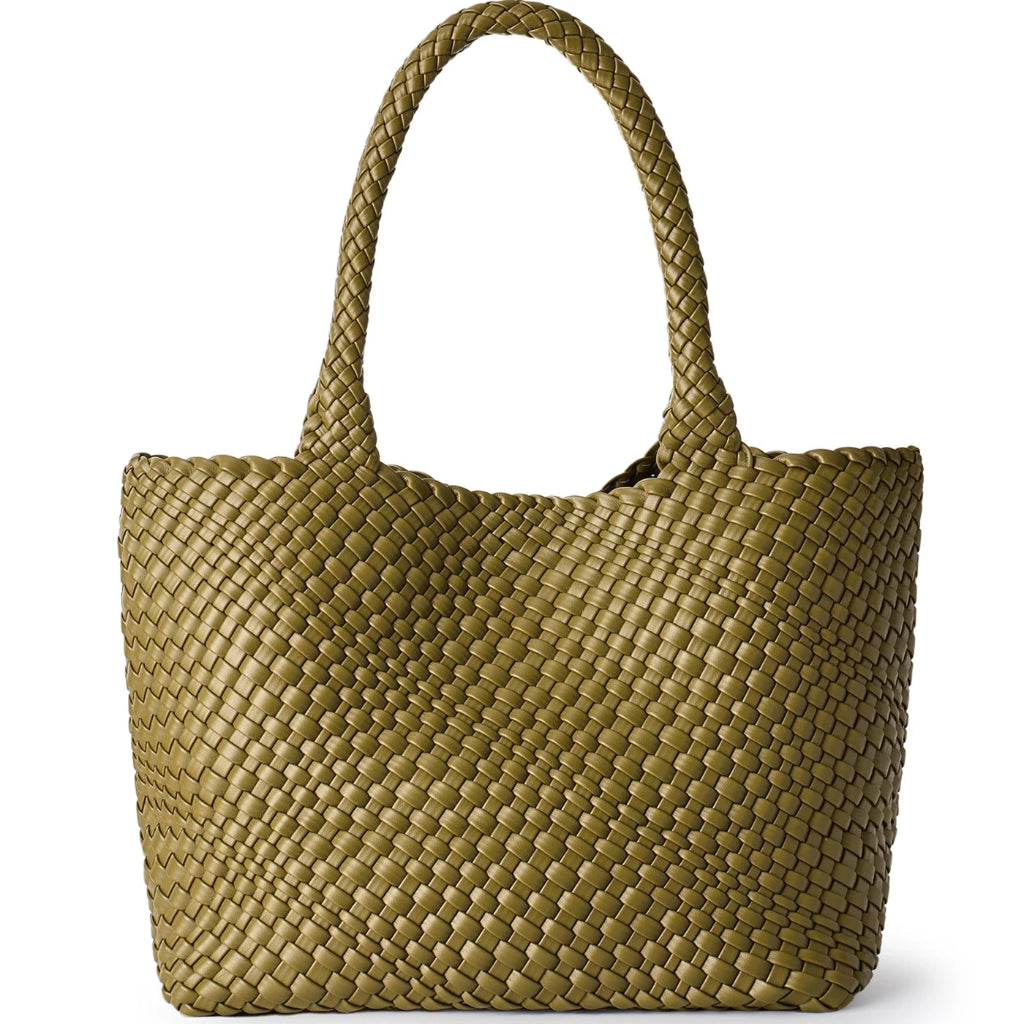 Tote Bag Femme Tressé Cuir Vegan Vert Olive