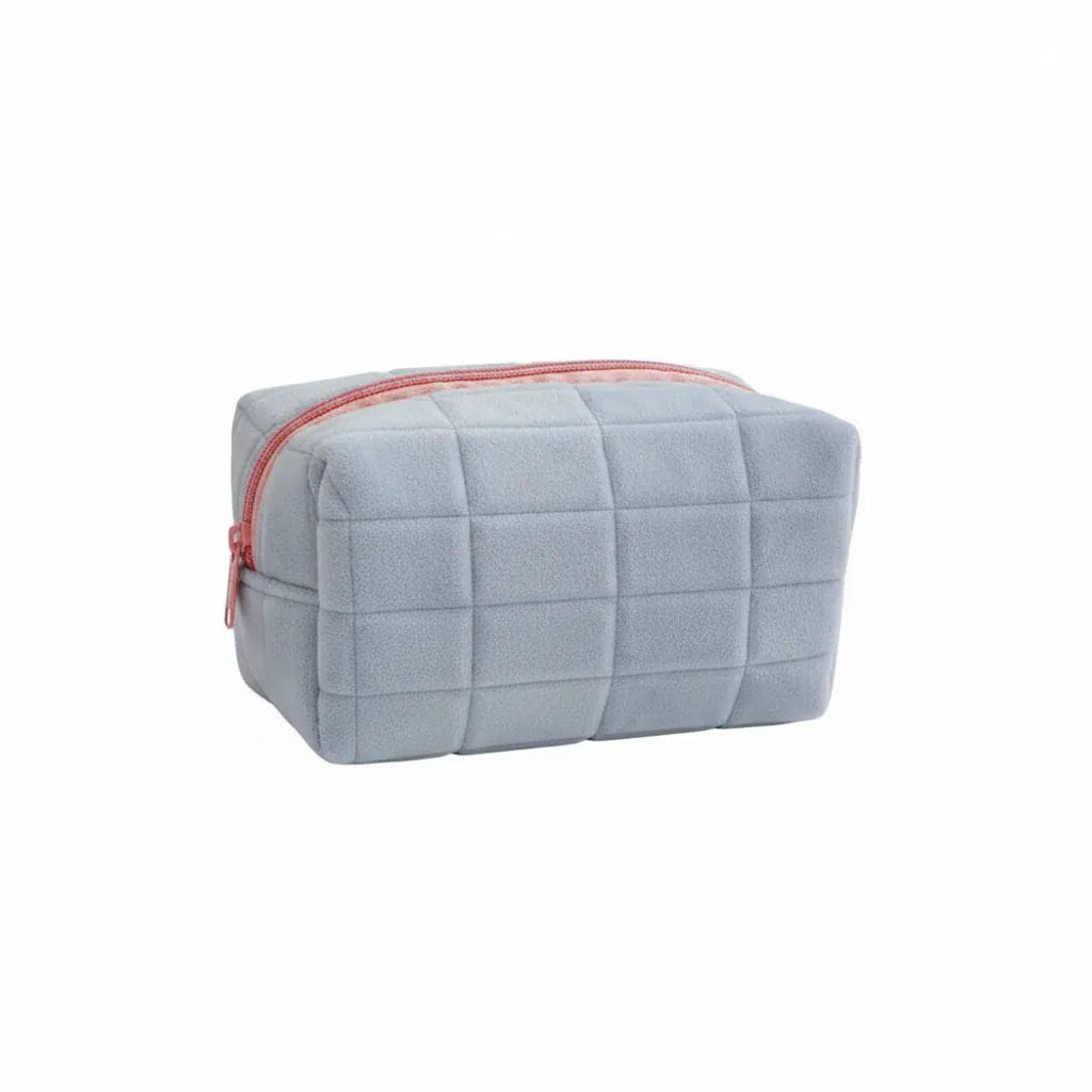 Trousse de Toilette Femme Velours Matelassée Bleu – Organisateur Élégant pour Cosmétiques