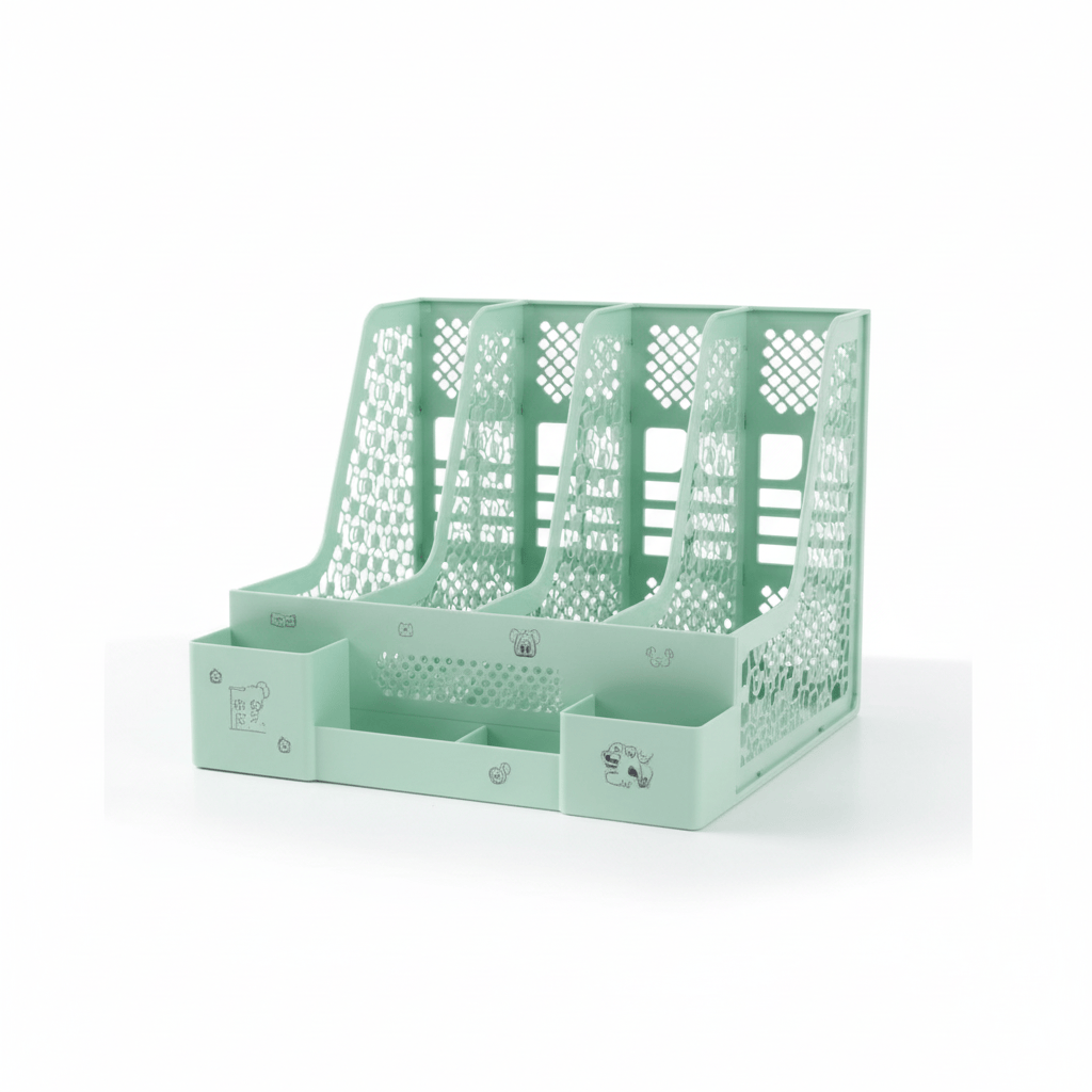 Organisateur de bureau vert sur fond blanc