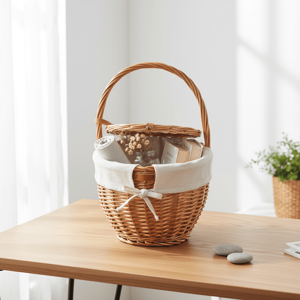 Panier osier pliable beige ouvert