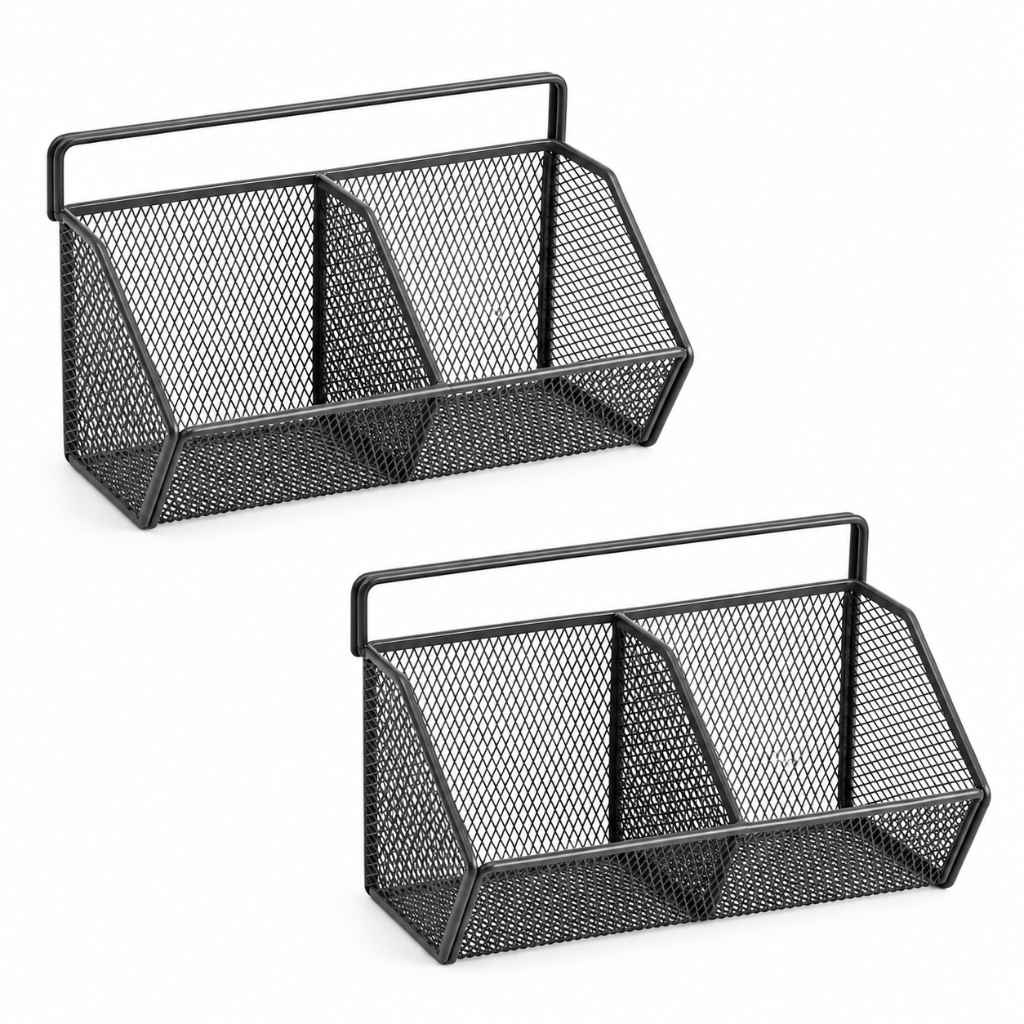 Étagère Murale Cuisine Métal Noir, Paniers Sans Perçage lot de 2