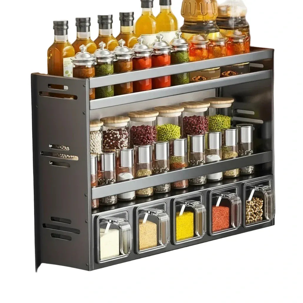 Étagère Murale Cuisine – Organiseur Mural d'Épices Design Industriel Sans Perçage