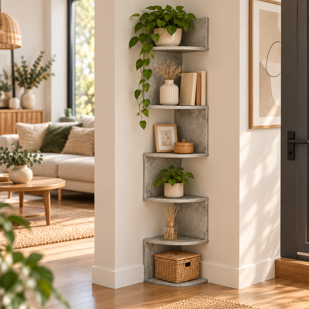 Étagère d'Angle Zigzag Gris Béton, 5 Niveaux en Bois, 126 cm 3
