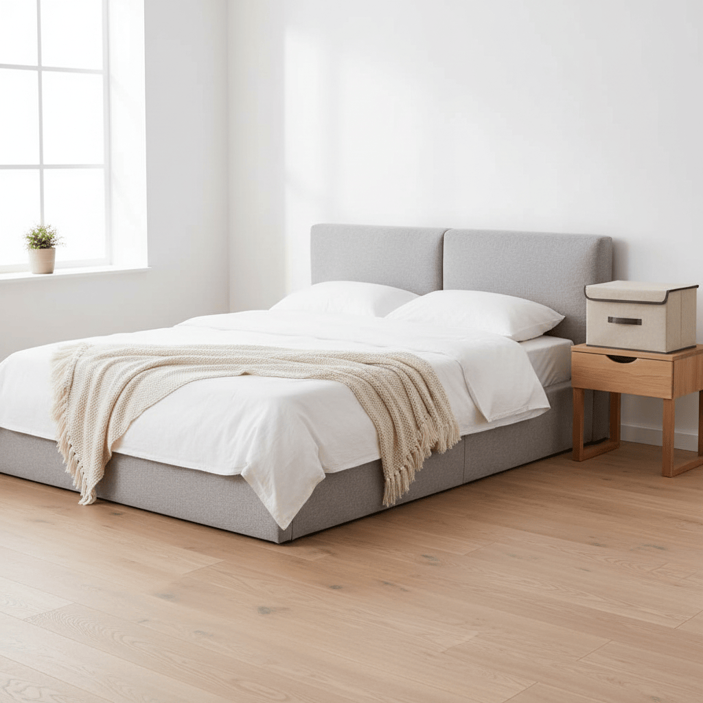 Une boîte beige sur table de chevet