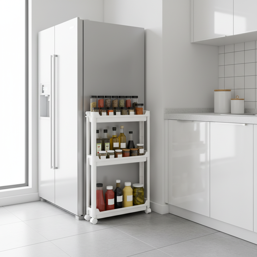 Armoire de Rangement Cuisine Étroite Blanche 3/4 Étages – Gain Place