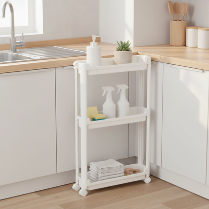 Armoire de Rangement Cuisine Étroite Blanche 3/4 Étages – Gain Place 1