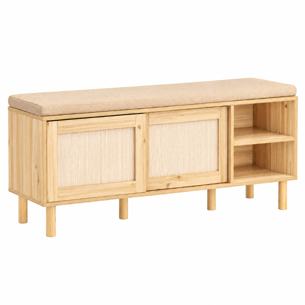 Banc à Chaussures Bois Clair & Coussin, Portes Coulissantes