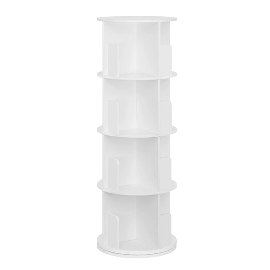 Bibliothèque Rotative 360° Blanche, 4 Niveaux en Bois, 126 cm