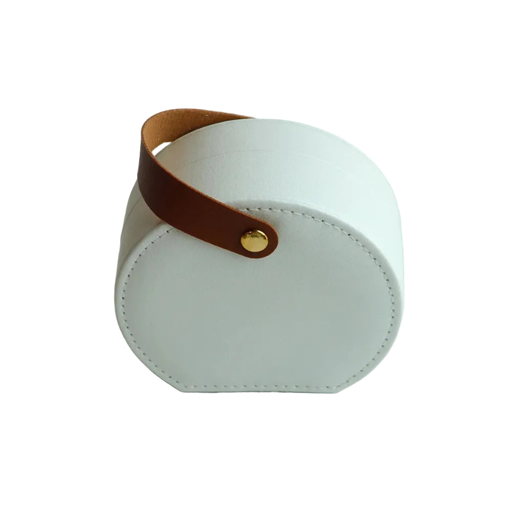 Boîte à Bijoux Ronde en Cuir Vegan pour Voyage et Quotidien Blanc