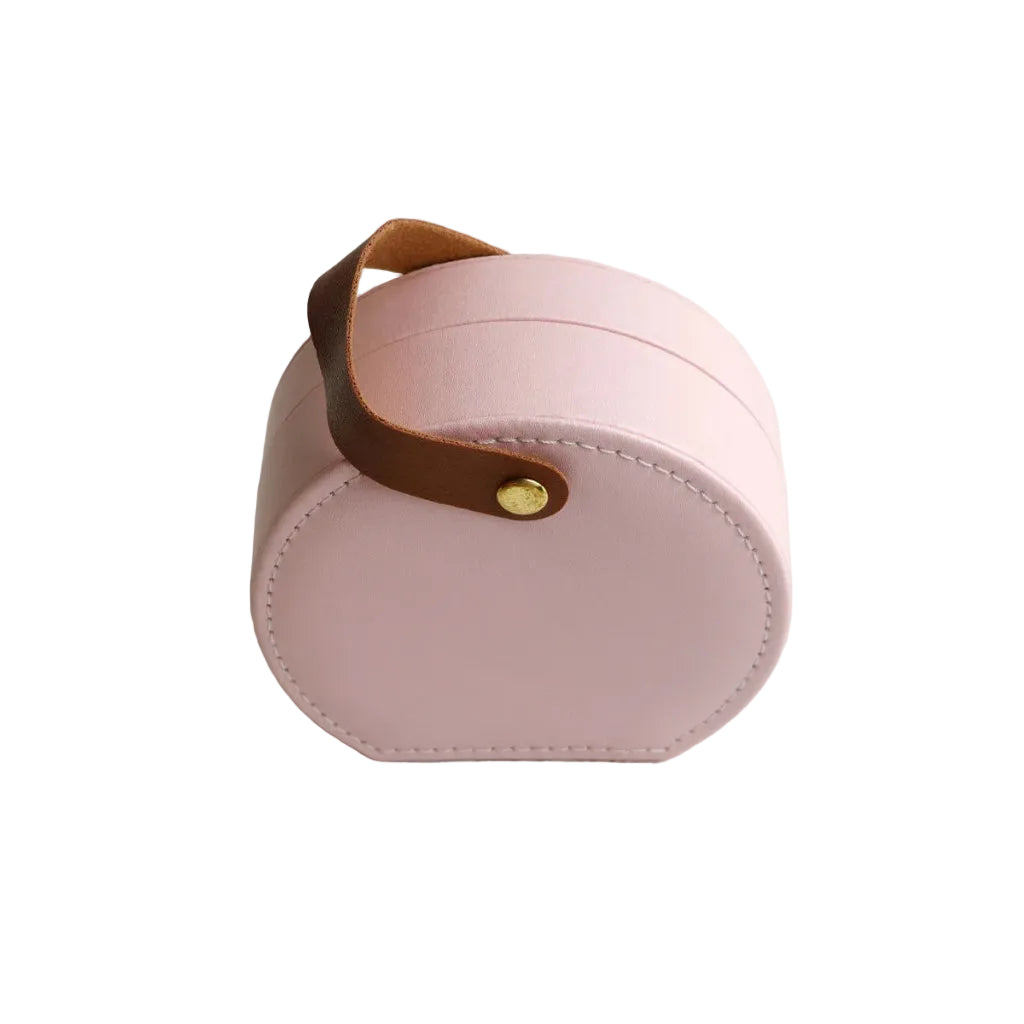 Boîte à Bijoux Ronde en Cuir Vegan pour Voyage et Quotidien Rose Poudré